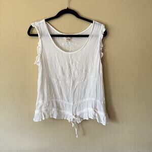 Between Me & You White Embroidered Tie Front Tank Top Medium Coquette Boho Gauze